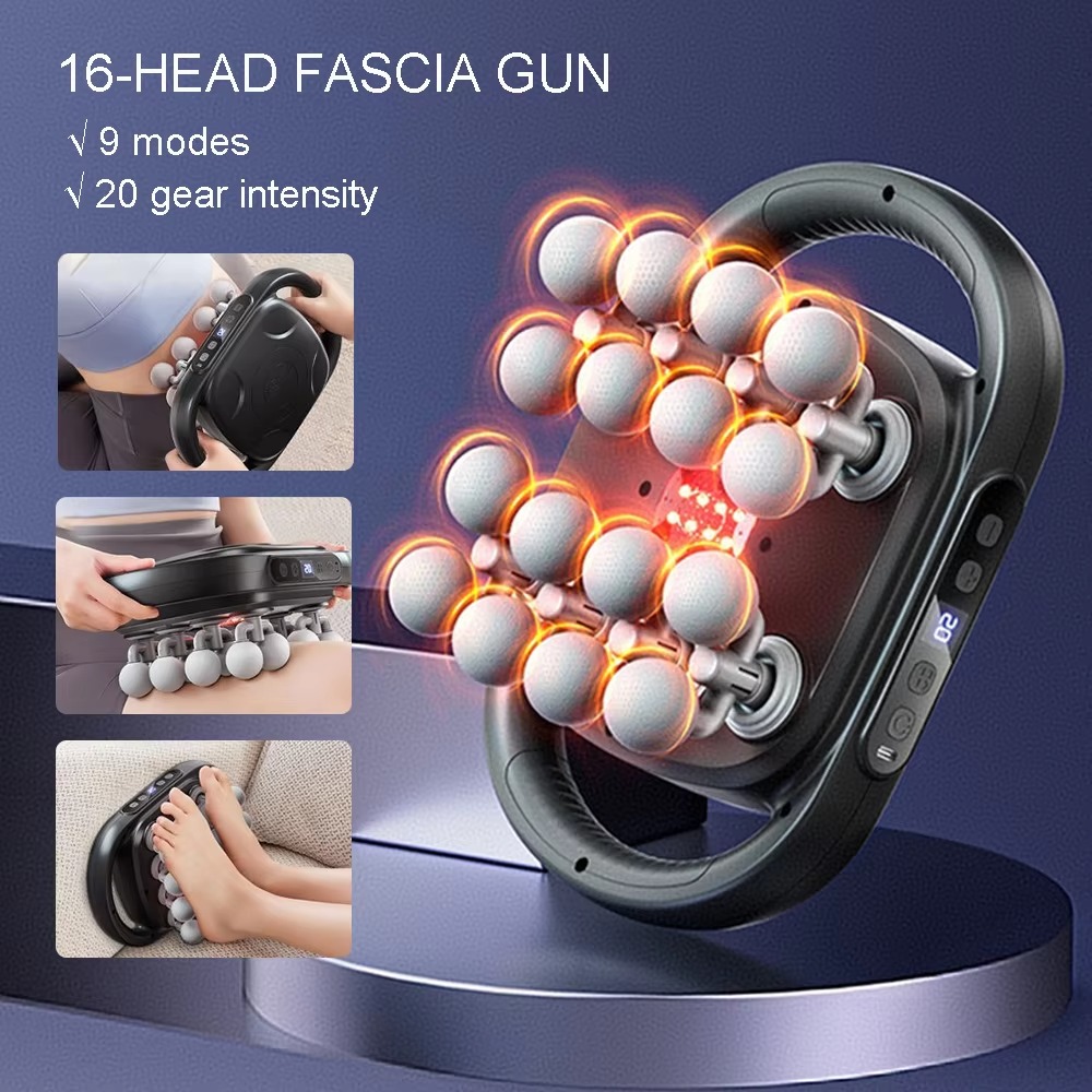 Massage Gun - 高周波振動式16ヘッド式マッサージガン。全身、腰、背中、首、肩の筋肉をマッサージ。