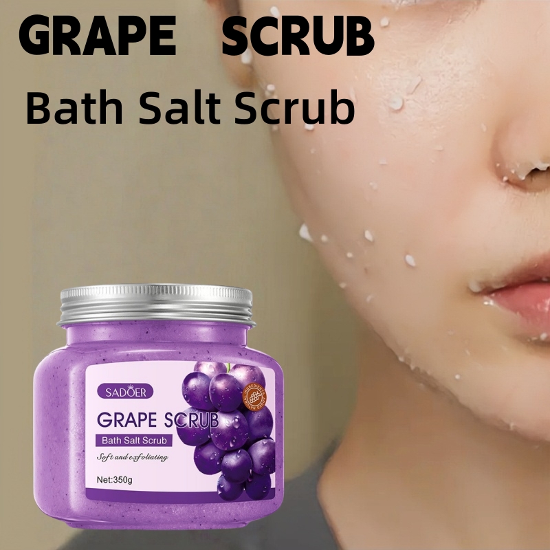 Bath Salts - グレープバスソルトスクラブ 350g、角質除去、保湿、滑らか肌効果、顔と体用スクラブ、低刺激性、物理的角質除去、脚、膝、足、腕、手、全身に使用可能、家族や友人への素晴らしい贈り物。