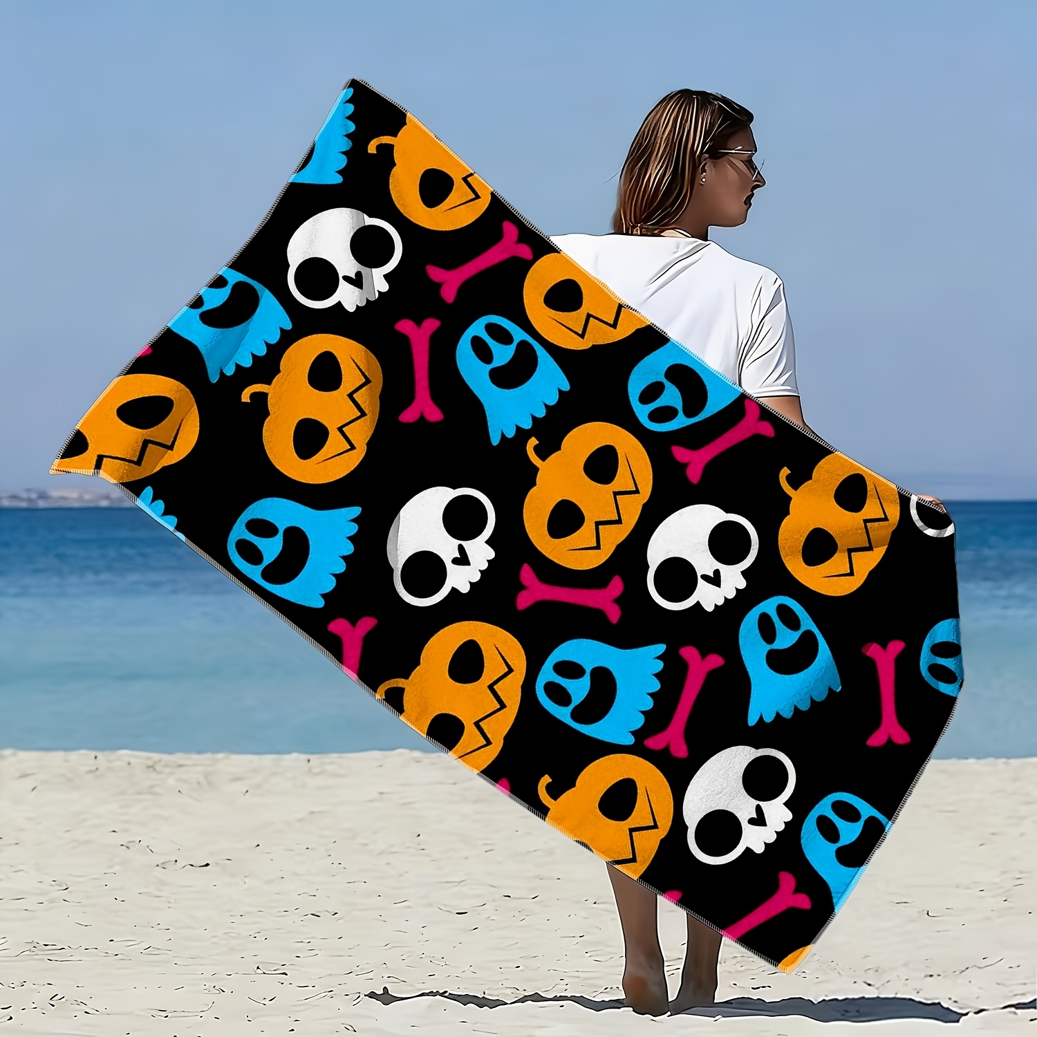 1pc 1pcs パンプキンスカルモンスタープリントビーチタ - Spa Towel のレビューと価格