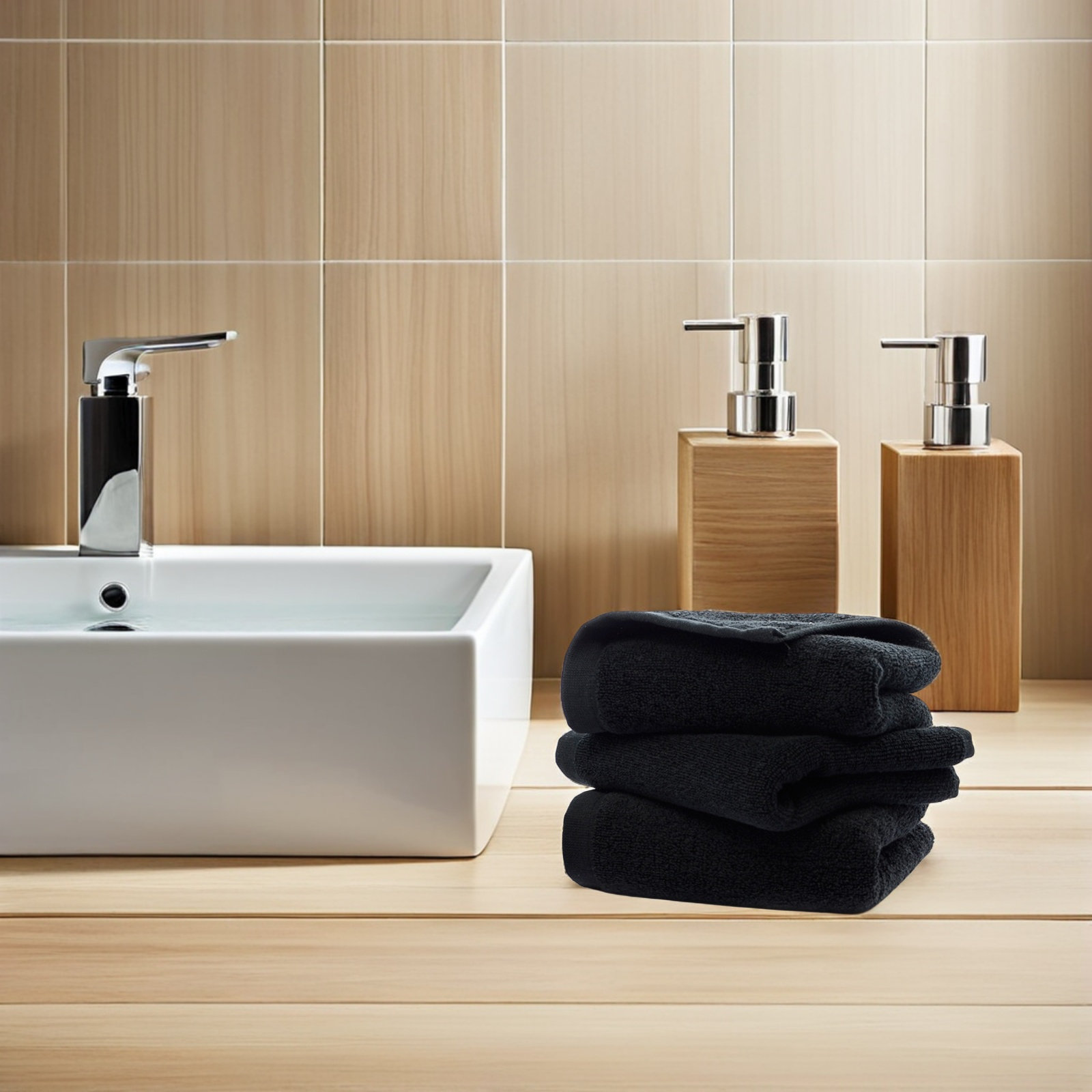 黒色のコットン製ハンドタオル、純綿、35x75cm、特大サイ - Spa Towel のレビューと価格