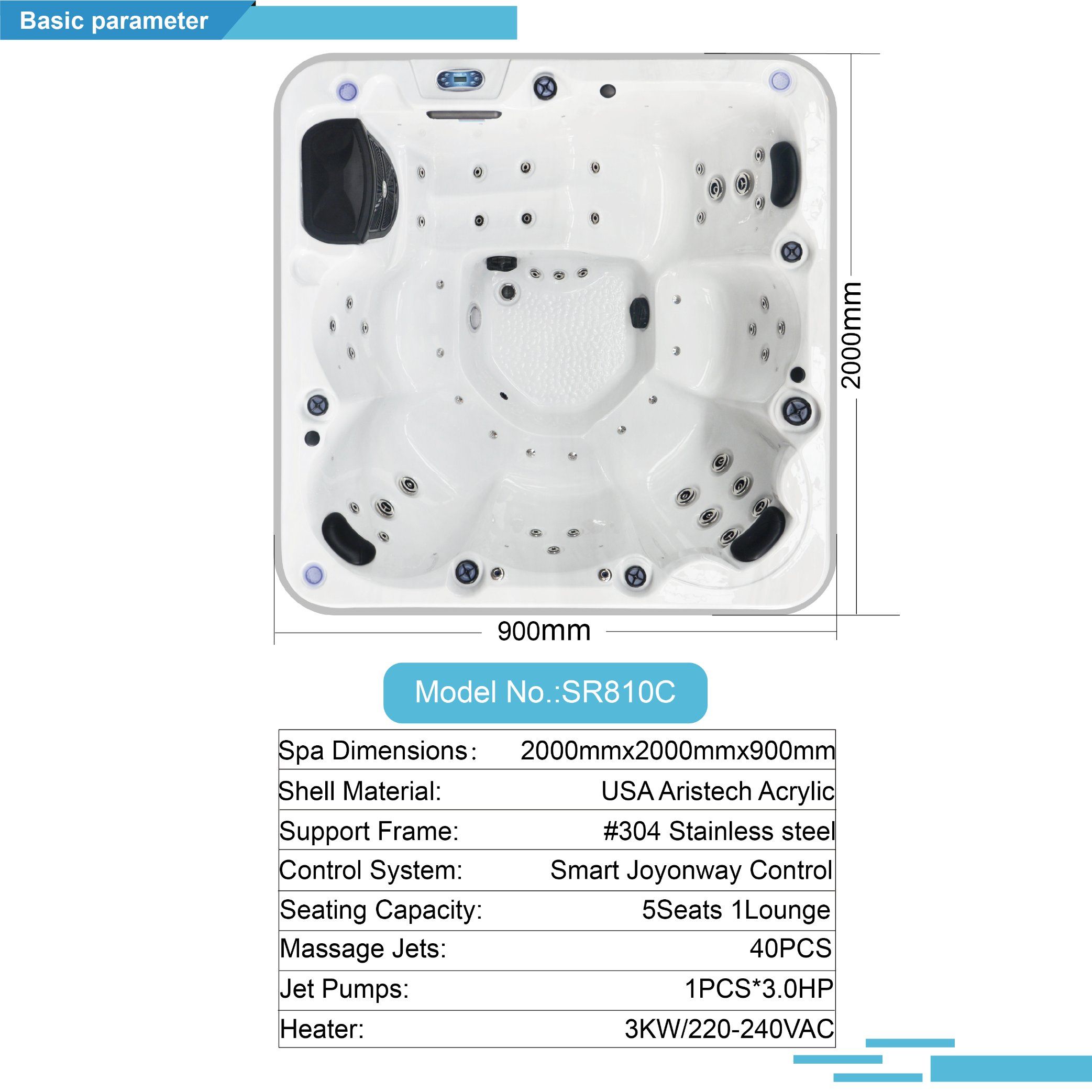 屋外2mホットタブ 6人用 40ジェット スマートコントロー - Hot Tub のレビューと価格